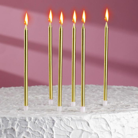 Свечи в торт "Ройс" золото 13см 6 штук
