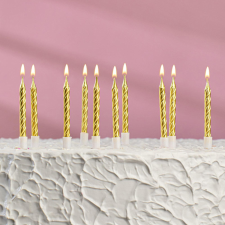 Свечи в торт "С днём рождения" ЗОЛОТО металлик 10 штук