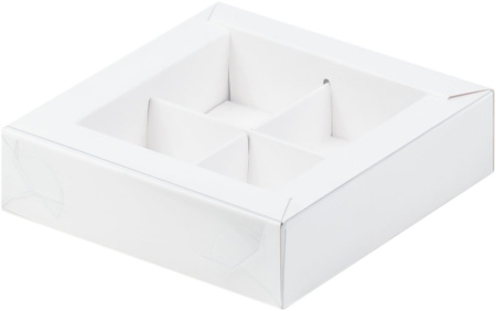 Коробка на 4 конфеты с прозрачной крышкой 120х120х30мм
