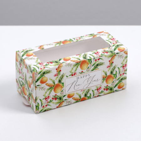 Коробка для макаронс "Happy New Year" с апельсинами 12х5,5х5,5см