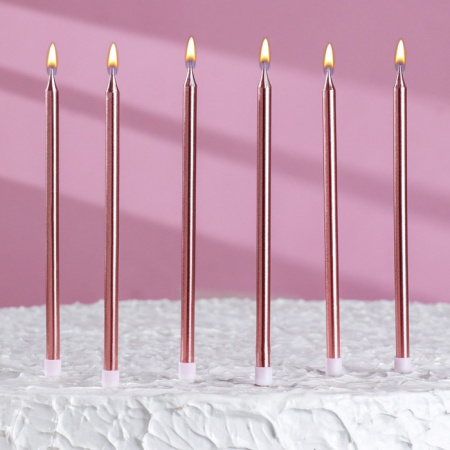 Свечи в торт "Ройс" розовые 13см 6 штук
