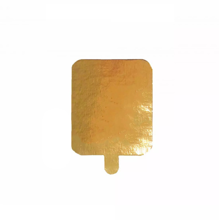 Подложка для пирожных 80х80мм (толщина 1,5 мм) золото с держателем