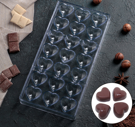 Пластиковая форма для шоколада "Сердца" для конфет 21 ячейка KONFINETTA