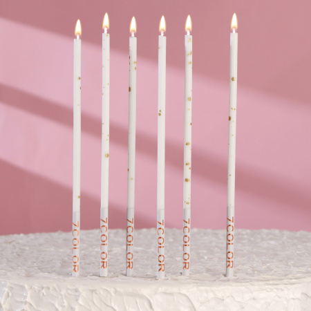 Свечи для торта "Исполнение желаний" белые с золотым конфетти 6 штук