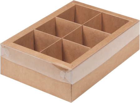 Коробка под АССОРТИ (6 ячеек) с пластиковой крышкой 240х170х70мм КРАФТ