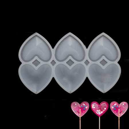 Форма силиконовая для леденцов Сердечки 6 ячеек