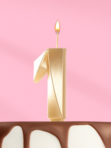 Свеча восковая "Грань" ЗОЛОТО цифра 1