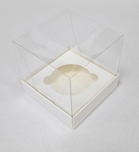 Коробка на 1 капкейк с прозрачным КУПОЛОМ 100х100х100мм БЕЛАЯ Коробка на 1 капкейк с прозрачным КУПОЛОМ 100х100х100мм БЕЛАЯ
