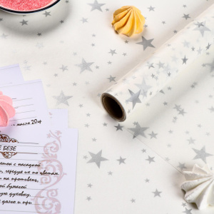 Бумага силиконизированная с серебряными ЗВЕЗДАМИ 0,38м (длина 5м) Бумага силиконизированная с серебряными ЗВЕЗДАМИ 0,38м (длина 5м)