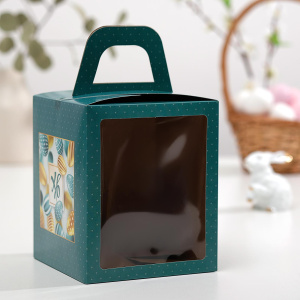 Коробка для кулича складная ХВ бирюзовая 15х15х18см