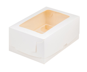 Коробка на 6 капкейков 235х160х100мм с ПРЯМОУГОЛЬНЫМ окном