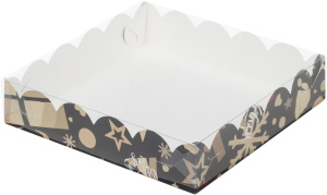 Коробка для пряников 200х200х35 Елка черная/золото