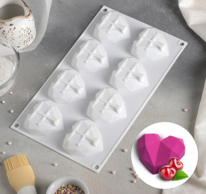 Форма для муссовых десертов СЕРДЦЕ ОРИГАМИ 8 ячеек (6,5х6,3см)