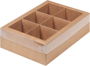 Коробка под АССОРТИ (6 ячеек) с пластиковой крышкой 240х170х70мм КРАФТ