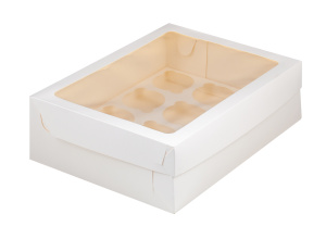 Коробка на 12 капкейков 320х235х100мм с ПРЯМОУГОЛЬНЫМ окном