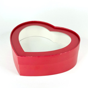 Коробка ШЛЯПНАЯ СЕРДЦЕ 215х180х55мм КРАСНАЯ матовая