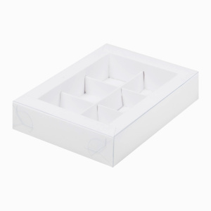 Коробка на 6 конфет с ПРОЗРАЧНОЙ крышкой 155х115х30мм