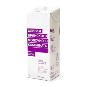 Сливки БМК (Брянский Молочный Комбинат) 33% 1л