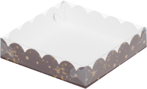 Коробка для пряников 155х155х35 Коричневая со звездами