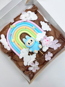 Фигурка из мастики ЛАБУБУ ГОЛУБОЙ (плоский набор радуга и цветочки)