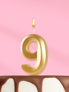 Свеча восковая "Грань" ЗОЛОТО цифра 9