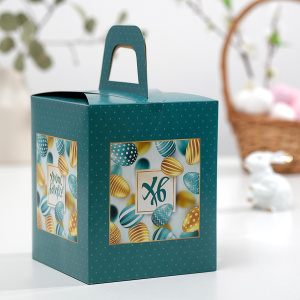 Коробка для кулича складная ХВ бирюзовая 15х15х18см