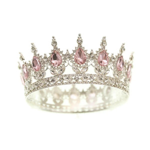 БЛЕСТЯЩАЯ КОРОНА для торта С КАМНЯМИ серебро-розовая 12,5см