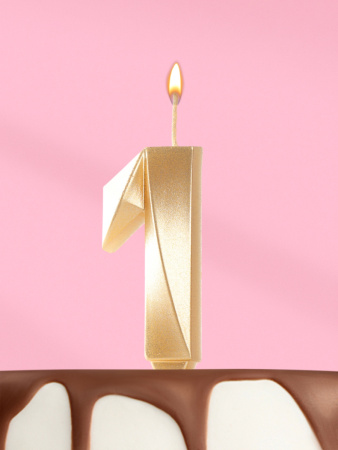 Свеча восковая "Грань" ЗОЛОТО цифра 1