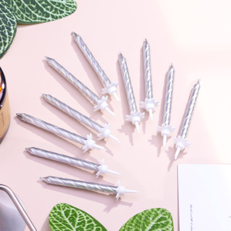 Свечи в торт Спираль СЕРЕБРО металлик 6см 10 штук