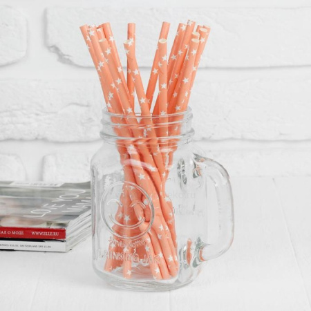 Трубочки "Звезды" розовые/белые 20 штук Трубочки "Звезды" розовые/белые 20 штук