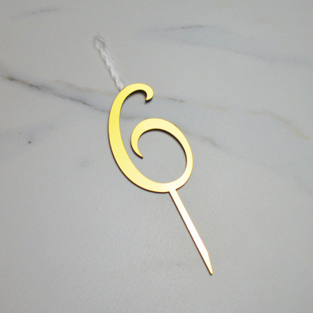 Акриловый топпер-СВЕЧА цифра 6 ЗОЛОТО Акриловый топпер-СВЕЧА цифра 6 ЗОЛОТО