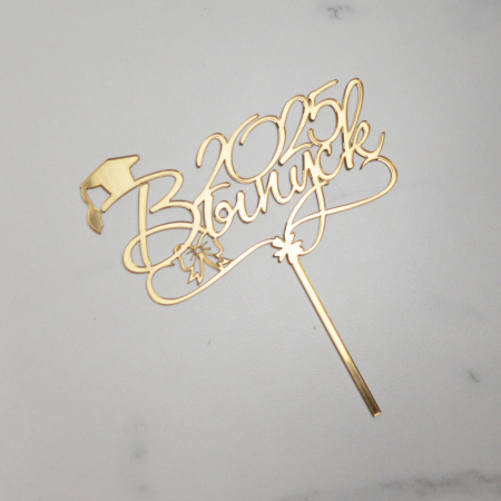 Топпер акриловый зеркальный на палочке ВЫПУСК 2025 №1 ЗОЛОТО