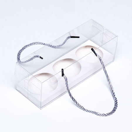 Коробка на 3 десерта прозрачная с ручками 22,5х7,8х7,8см