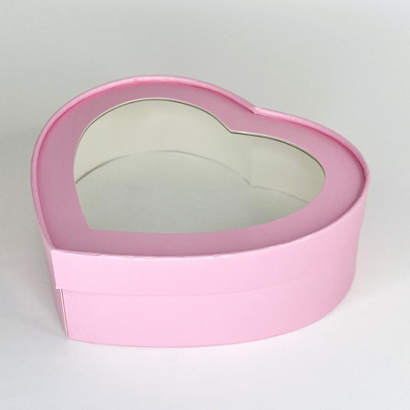 Коробка ШЛЯПНАЯ СЕРДЦЕ 215х180х55мм РОЗОВАЯ матовая