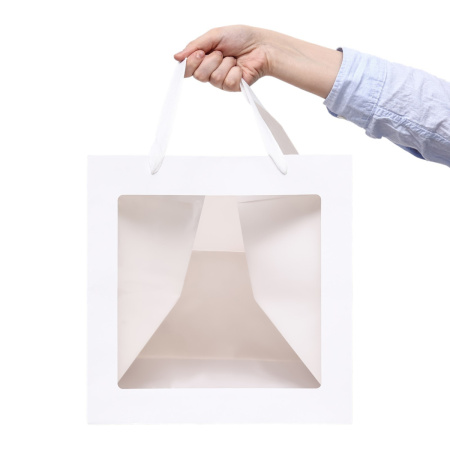Пакет подарочный с ОКНОМ белый 30х30х30см
