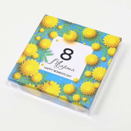 Коробка для пряников 8 марта РОЗОВО-ГОЛУБАЯ 15х15х3см