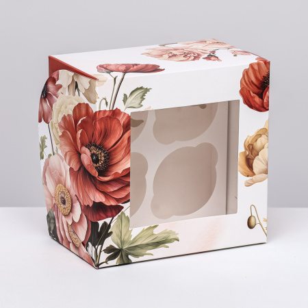 Коробка на 4 капкейка САМОЙ ПРЕКРАСНОЙ маки 16х16х10см