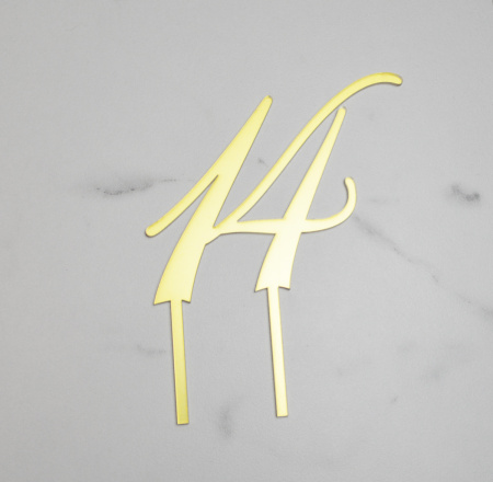 Топпер акриловый зеркальный ЦИФРА 14 золото