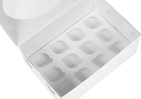 Коробка на 12 МИНИ-капкейков с ОКНОМ белая 235х160х100мм