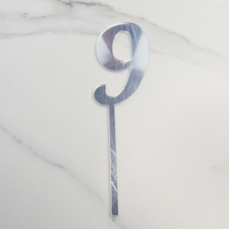 Топпер акриловый зеркальный ЦИФРА 9 серебро Топпер акриловый зеркальный ЦИФРА 9 серебро