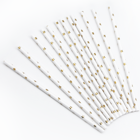 Трубочки "Звезды" белые/золото 12 штук