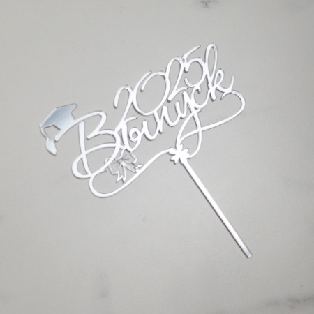 Топпер акриловый зеркальный на палочке ВЫПУСК 2025 №1 СЕРЕБРО