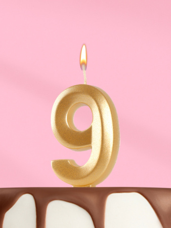 Свеча восковая "Грань" ЗОЛОТО цифра 9