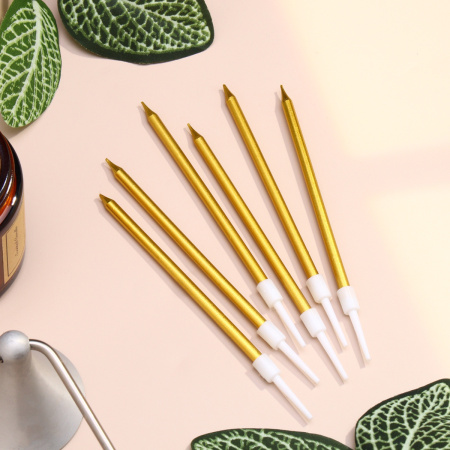 Свечи в торт ШАЙН золото 10см 6 штук