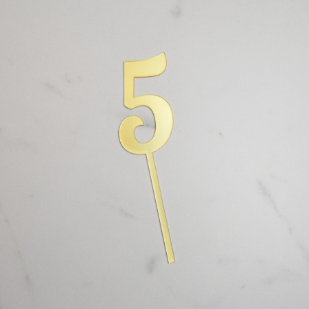 Топпер акриловый зеркальный ЦИФРА 5 золото