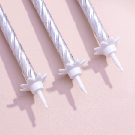 Свечи в торт Спираль СЕРЕБРО металлик 6см 10 штук