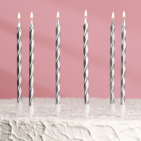 Свечи в торт "Металлик" СЕРЕБРО 14см, 6 штук Свечи в торт "Металлик" СЕРЕБРО 14см, 6 штук